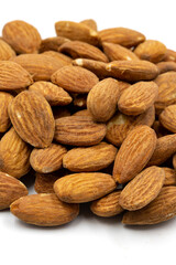 Almond isolated on white background. Snack fresh nuts. close up. Story format