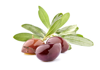Red olives on white background closeup.