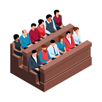 isometric courtroom scene with diverse people clip art preview