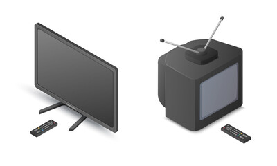 TV set. Home television. Isometric colored vector Illustration. Isolated on white background. 
