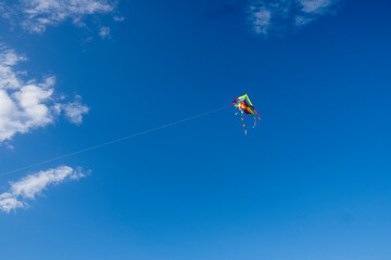 Obraz na płótnie Canvas Colorful kites flying in the blue sky