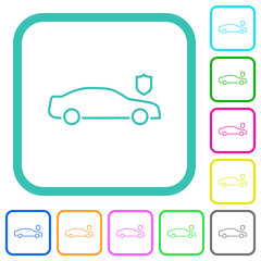 Car security outline vivid colored flat icons