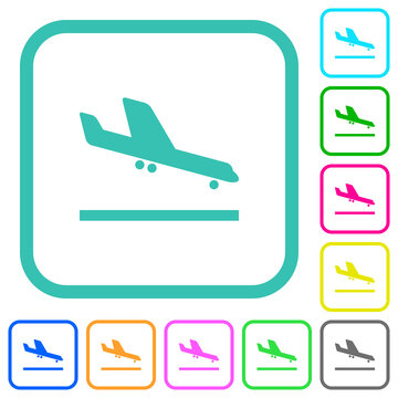 Airplane landing vivid colored flat icons