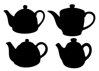 Teapots are small for tea drinking in the set. Vector image.