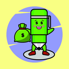 Crazy rich pen mascot cartoon with bank sack shaped funny style design for t-shirt, sticker, logo element for t-shirt, sticker, logo element