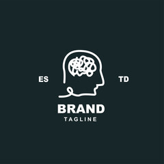 head with confused brain, simple monoline head and in brand logo design