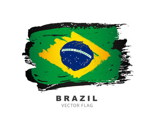 Brazil flag. Green, yellow and blue hand-drawn brush strokes. Vector illustration isolated on white background.