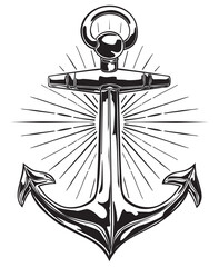 Black and white iron anchor icon - decorative nautical emblem 