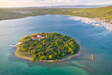 Kosljun. Adriatic island of Kosljun in Punat bay aerial view, Island of Krk