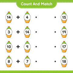 Count and match, count the number of Cactus and match with the right numbers. Educational children game, printable worksheet, vector illustration
