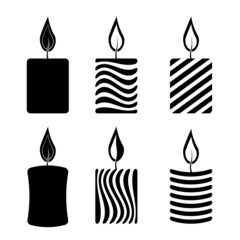 Vector set consisting of stylized lighted candles of different shapes. For mobile devices, web design, corporate identity.
