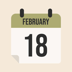 February 18 calendar page, white and green page, day and month