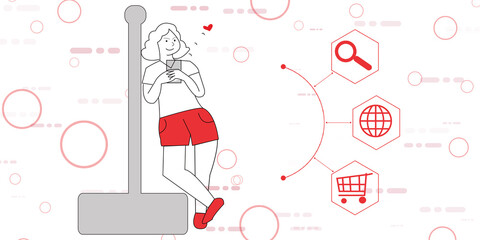 2d illustration mobile using in open place concept
