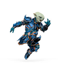 little alien warrior is jumping in action