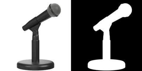 3D rendering illustration of a microphone on a desktop stand