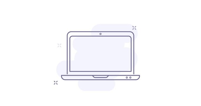 laptop 4k video animation. emerging laptop animated outline icon. for web design, mobile apps, ui design