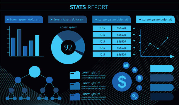stat report presentation infographic techno dashboard vector