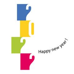 Carte de vœux 2022, design et tendance avec des carrées de couleurs sur fond blanc, pour souhaiter une bonne année.