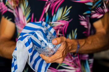 tequila preparing close up in summer bar at beach