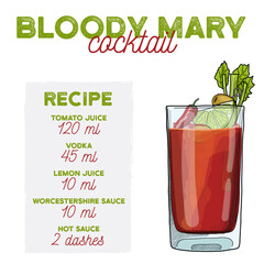 Bloody Mary Cocktail Illustration Recipe Drink with Ingredients