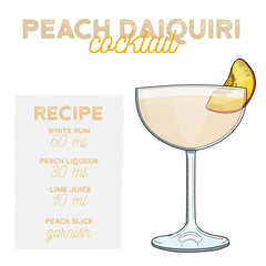 Peach Daiquiri Cocktail Illustration Recipe Drink with Ingredients