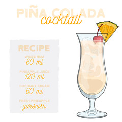 Pina Colada Cocktail Illustration Recipe Drink with Ingredients