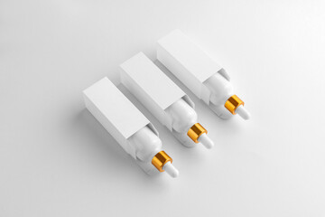 Cosmetics branding mockup template, real photo, dropper, tube, dispenser, bottle blank isolated on a white background to place your design.