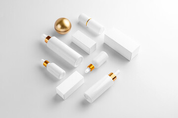 Cosmetics branding mockup template, real photo, dropper, tube, dispenser, bottleblank isolated on a white background to place your design.