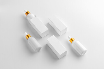 Cosmetics branding mockup template, real photo, dropper, tube, dispenser, bottle blank isolated on a white background to place your design.