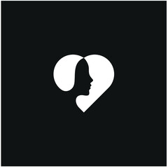silhouette of human face, symbol of love, vector template of inspiring logo design 