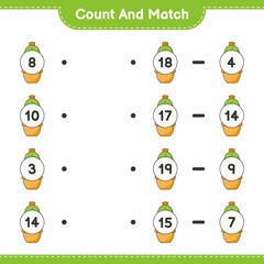 Count and match, count the number of Cactus and match with the right numbers. Educational children game, printable worksheet, vector illustration