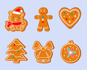 Gingerbread set, symbols of Christmas and New Year. Vector