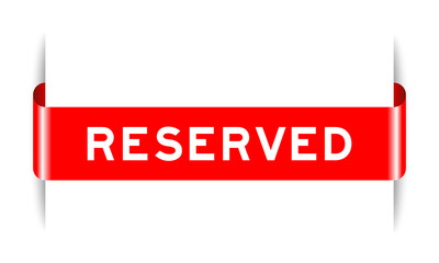 Red color inserted label banner with word reserved on white background