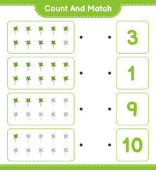 Count and match, count the number of Pinwheels and match with the right numbers. Educational children game, printable worksheet, vector illustration
