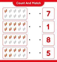 Count and match, count the number of Flip Flop and match with the right numbers. Educational children game, printable worksheet, vector illustration