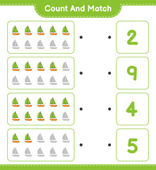 Count and match, count the number of Sailboat and match with the right numbers. Educational children game, printable worksheet, vector illustration