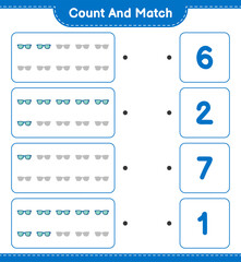 Count and match, count the number of Sunglasses and match with the right numbers. Educational children game, printable worksheet, vector illustration