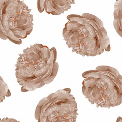 Floral seamless pattern. Vintage peony background. Hand drawn flowers illustration, white background. Perfect for print, textile, cards and apparel.