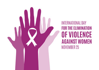 International Day for the Elimination of Violence against Women vector. Woman hand with awareness ribbon vector. Female purple hands up silhouette icon. Stop violence against women vector