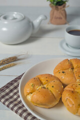 Garlic breads with melted cheese filling, Korean street food which become trending in Indonesia