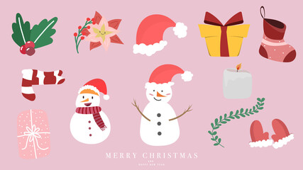 Collection Christmas elements in Christmas holiday ,for content online or banner for your website and template, Simple cartoon flat style. illustration Vector EPS 10