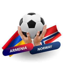 Soccer football competition match, national teams armenia vs norway