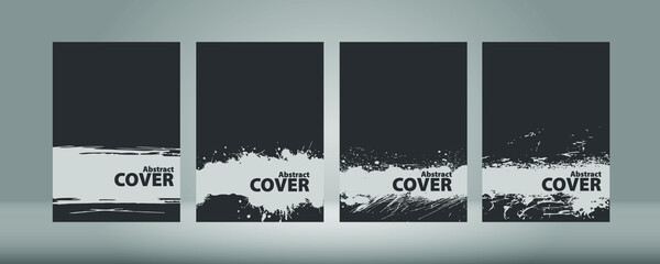 Collection of covers with brush strokes for books, magazines, catalogs. Blots, ink, splashes of paint on paper. Vector illustration.