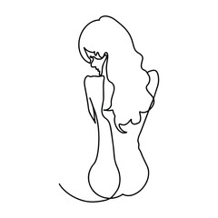 One line drawing nude female body. Beauty woman sitting back continuous line girl . Single outline vector illustration isolated on white