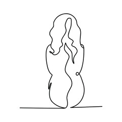 One line drawing nude female body. Beauty woman sitting back continuous line girl . Single outline vector illustration isolated on white