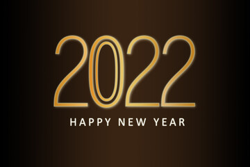 2022 Happy New Year greeting card - golden shine 2022 lettering on dark background