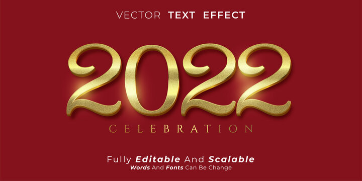 editable text number happy new year 2022 luxury gold design on red background