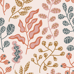 Soft pastel botanical leaves pattern