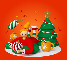 Christmas decorations - colorful 3D style illustration with cartoon character