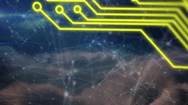 Animation of computer circuit board and network of connections